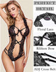 Avidlove Women Deep V Halter Lingerie Lace Bodysuit with Floral Lace and Ribbon Bow Details
