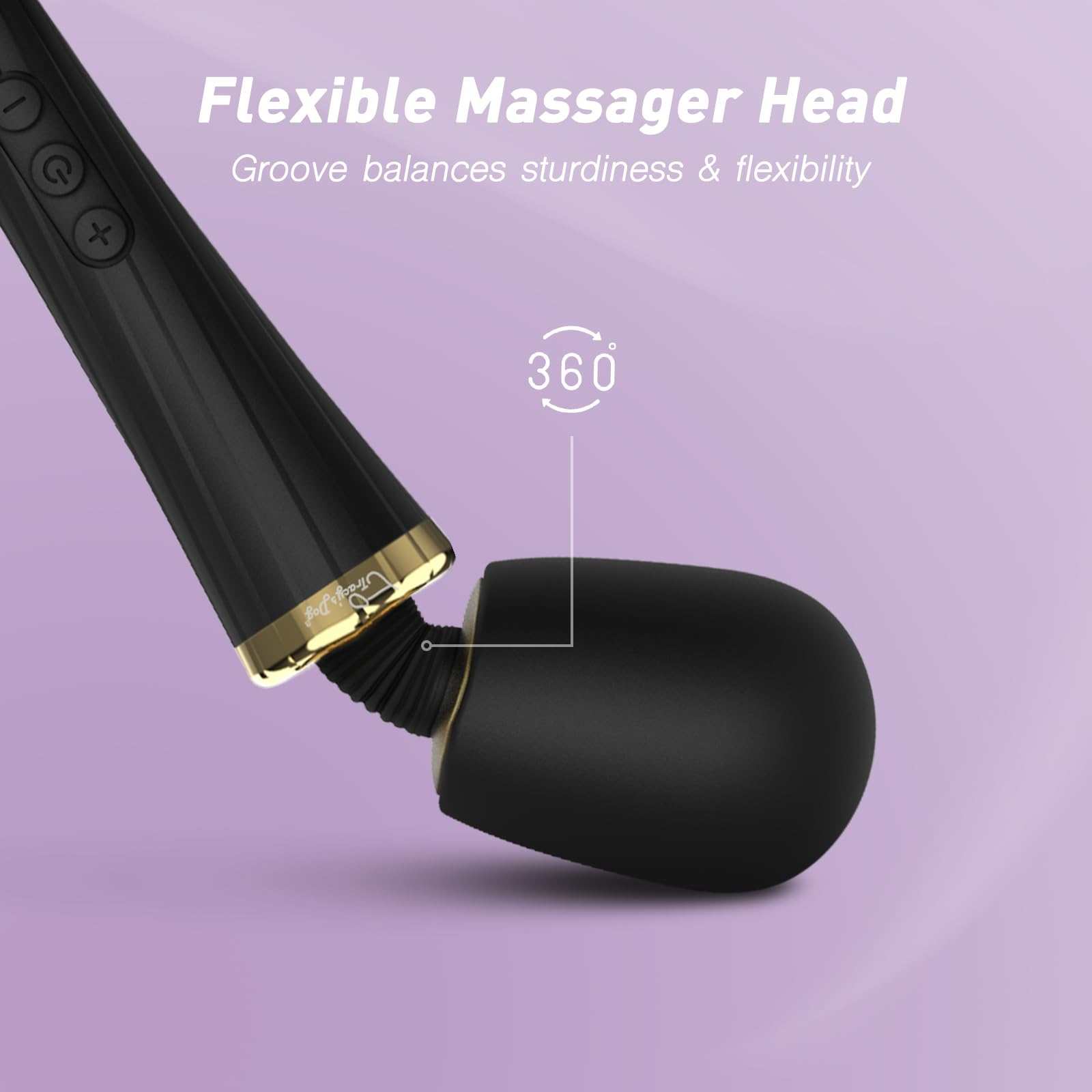 Flexible massager head of Tracy's Dog Wand with groove for sturdiness and flexibility.