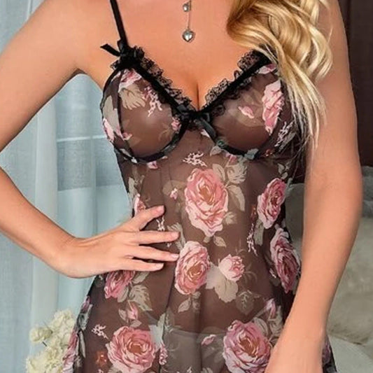Wesweetie Charm Lingerie Slip Dress, sexy floral lace sheer nightgown.