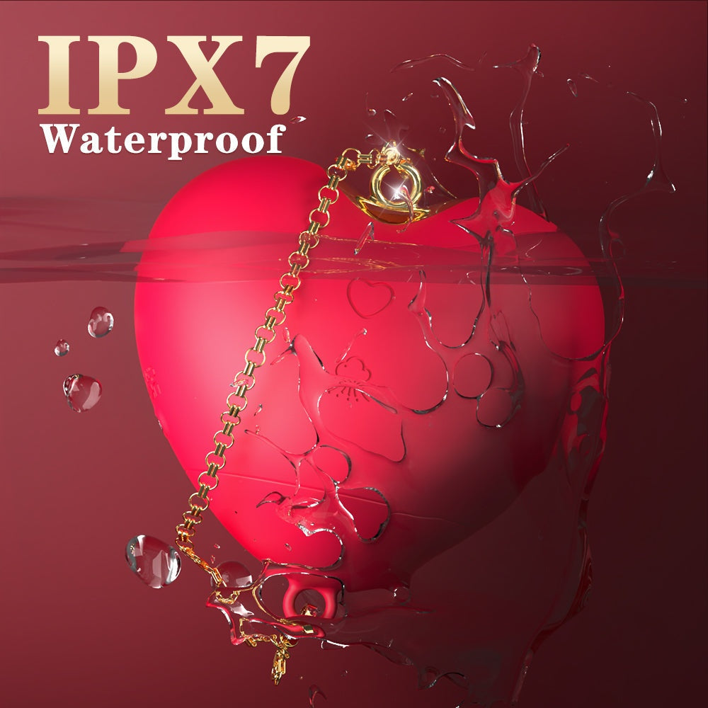 Heart-shaped clitoral suction stimulator IPX7 waterproof design.